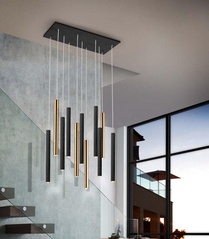 Luminária LED Designer VARAS Collection 11 Luzes Preto/Dourado