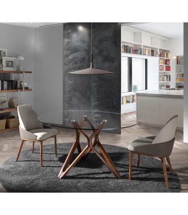 Mesa de jantar moderna em madeira e vidro SAN MARTIN