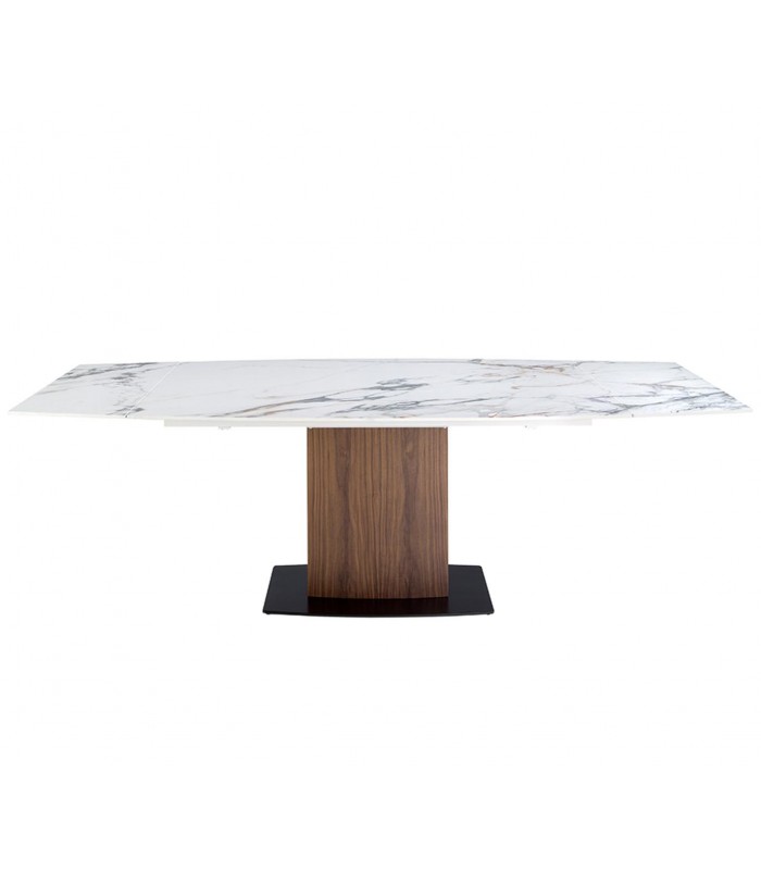 Mesa extensível em madeira e porcelana